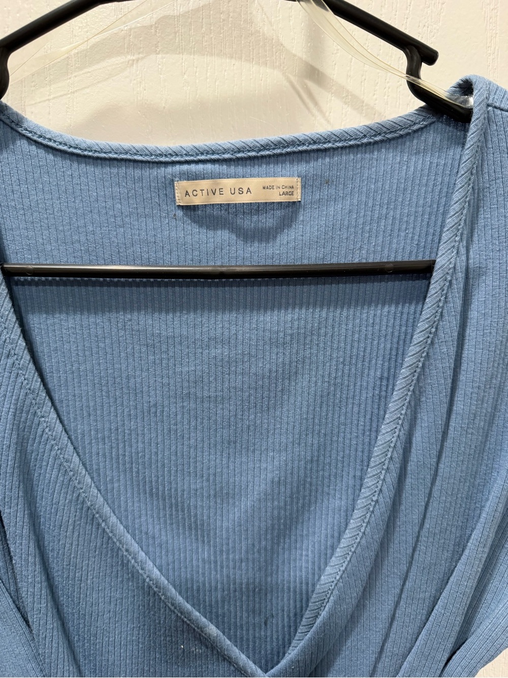 Blue Ribbed Wrap Crop Top - Picture 2 of 2